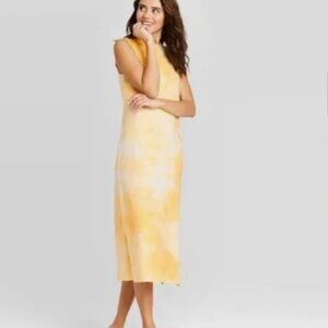 EUC. Universal Thread tie-dye t-shirt midi dress, gold yellow - M